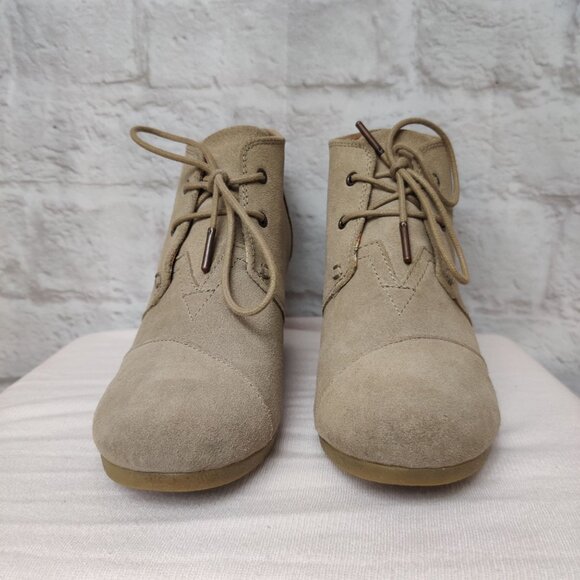 Toms Womens Ankle Booties Desert Wedge Heel Lace Up Boots Suede Taupe Tan Sz 8 - Picture 6 of 15